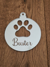 Load image into Gallery viewer, Personalised Acrylic Pawprint Cut Out Bauble Christmas Tree Decoration
