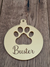 Load image into Gallery viewer, Personalised Acrylic Pawprint Cut Out Bauble Christmas Tree Decoration
