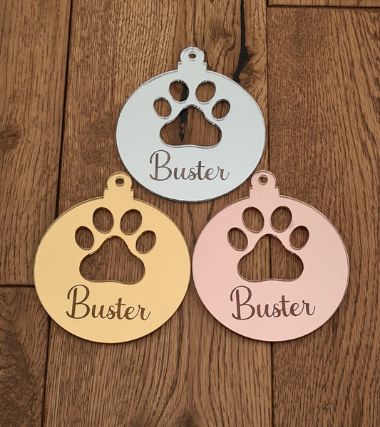 Personalised Acrylic Pawprint Cut Out Bauble Christmas Tree Decoration - Mackie Direct