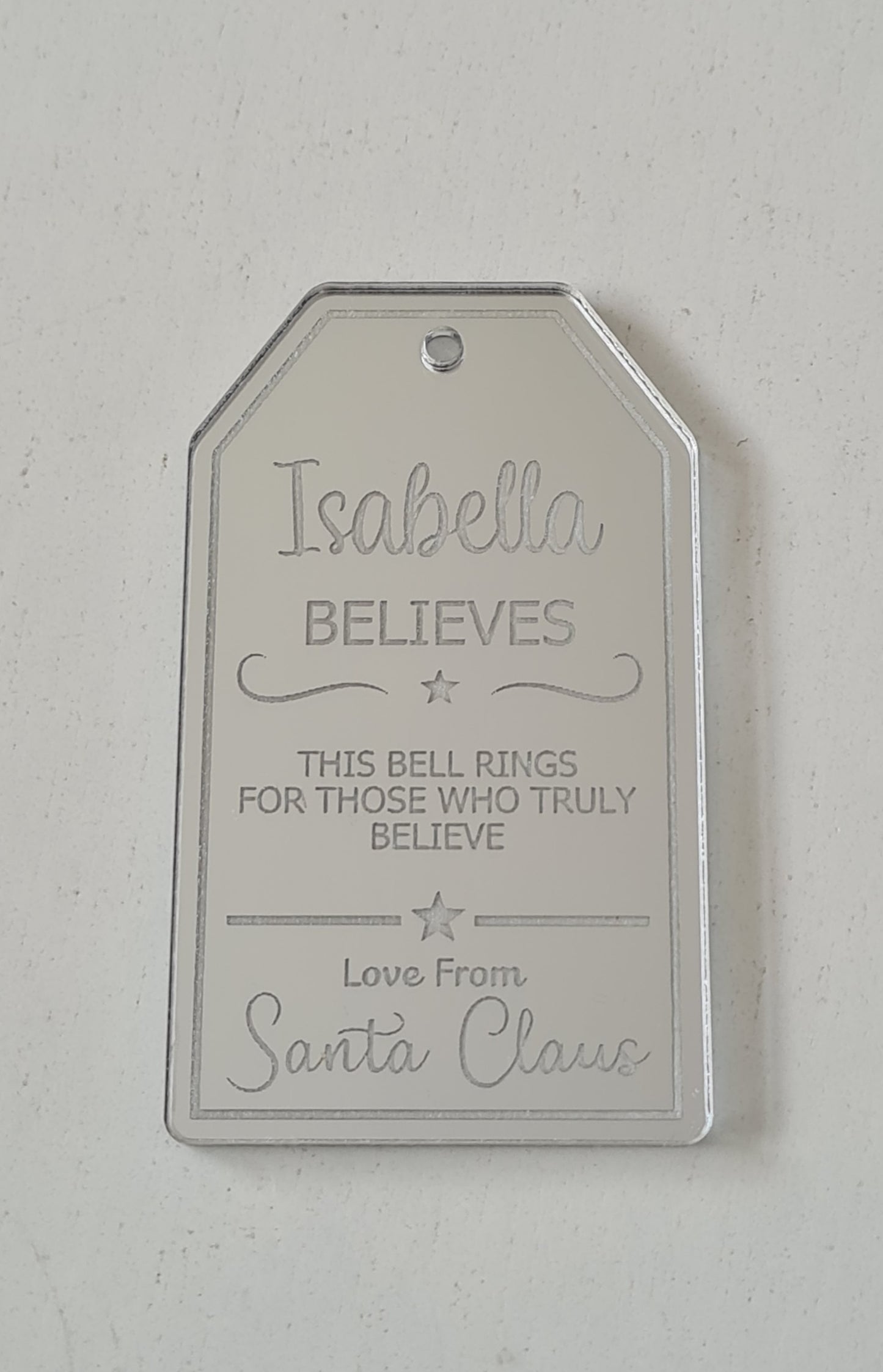 Personalised Acrylic Believe Bell Tag, Mirror Acrylic