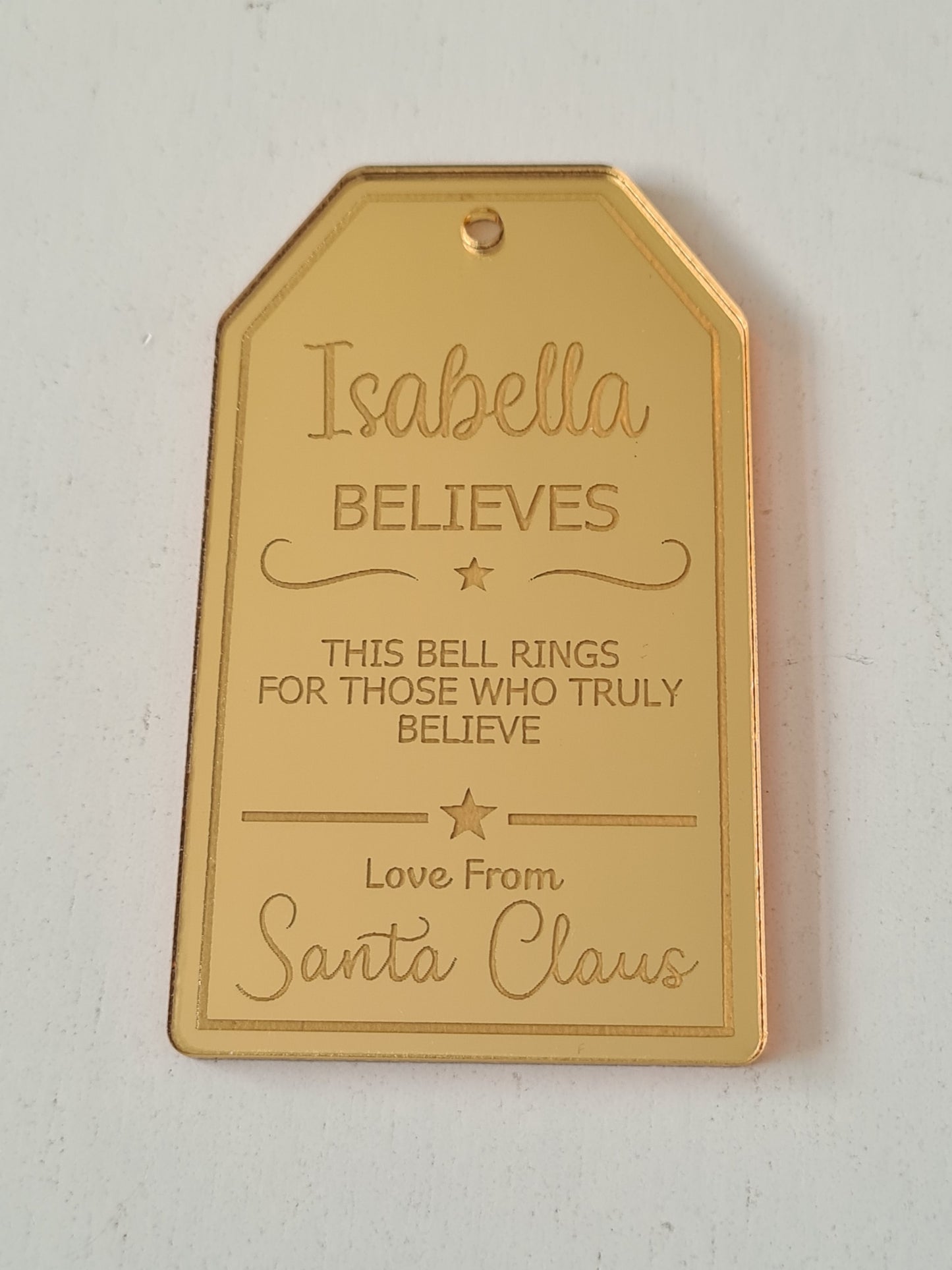 Personalised Acrylic Believe Bell Tag, Mirror Acrylic