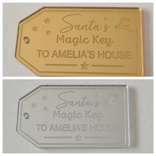 Personalised Acrylic Santa's Magic Key Tag, Mirror Acrylic - Mackie Direct