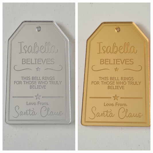 Personalised Acrylic Believe Bell Tag, Mirror Acrylic - Mackie Direct