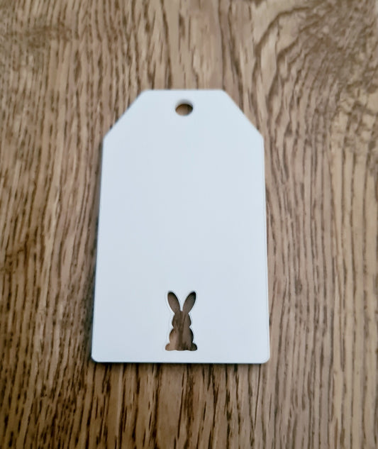 Acrylic Easter Bunny Cut Out Rectangle Tag - Mackie Direct