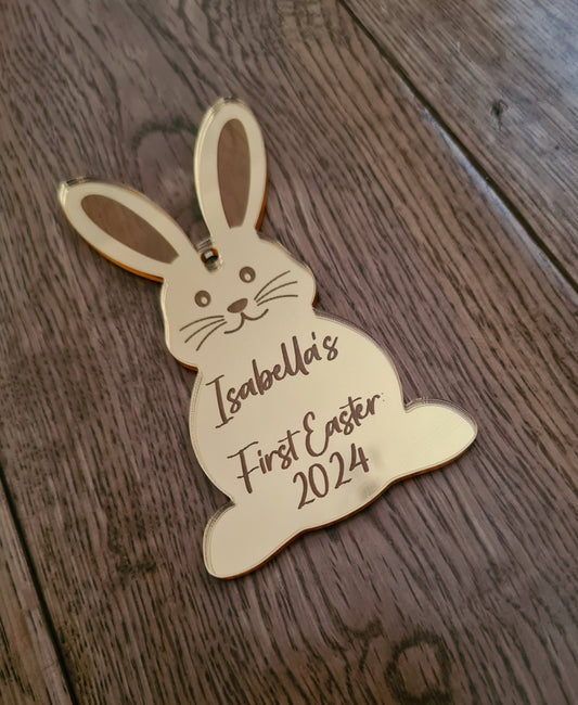 Personalised Acrylic 1st Easter 2025 Bunny Tag, Mirror Acrylic - Mackie Direct