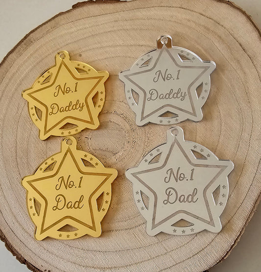 Acrylic Fathers Day Medal (Star), Mirror Acrylic - Mackie Direct