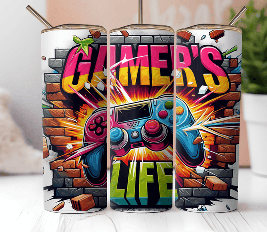 20oz Skinny Tumbler Sublimation Print - Gamer's Life - Mackie Direct