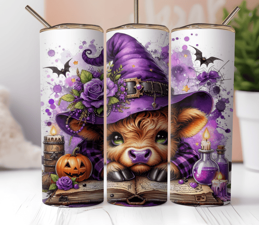 20oz Skinny Tumbler Sublimation Print - Highland Cow Halloween - Mackie Direct