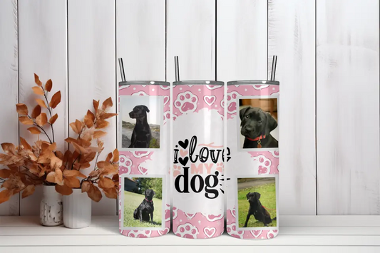 20oz Skinny Tumbler Sublimation Print - 'I Love My Dog'