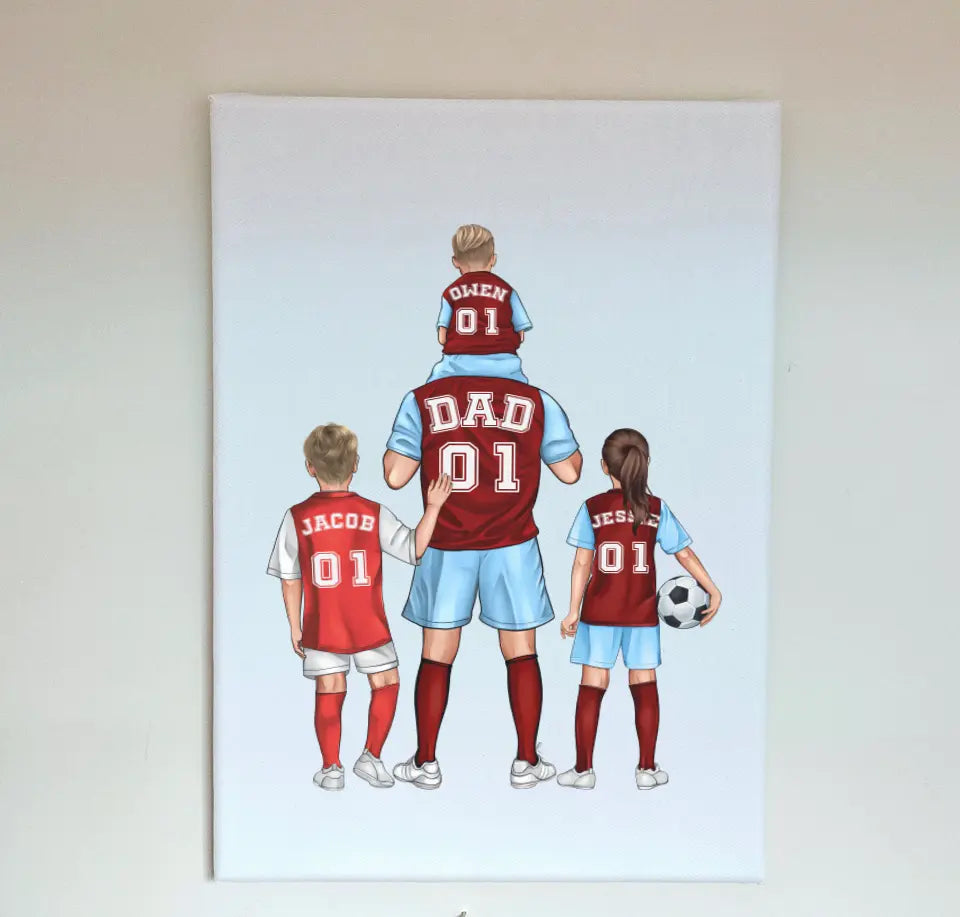 Football Dad and 3 children canvas