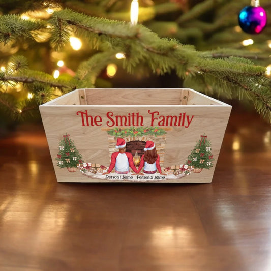 UV Printed Wooden Crate - Christmas Family PJ's