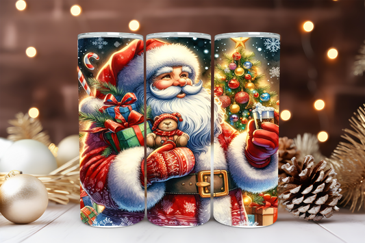 20oz Skinny Tumbler Sublimation Print  - Santa Traditional