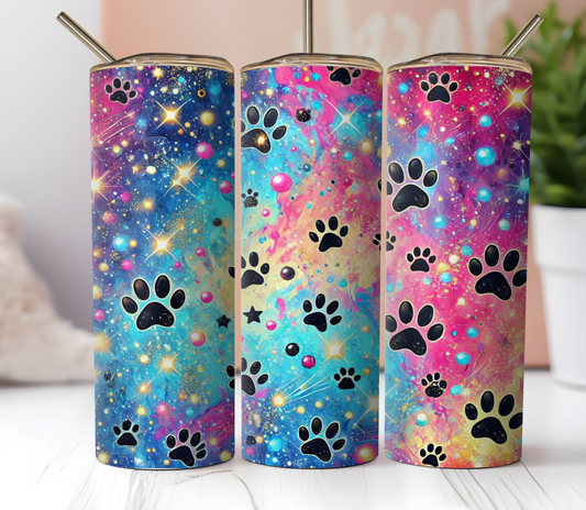 20oz Skinny Tumbler Sublimation Print  - Pawprint Multi Coloured