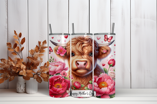 20oz Skinny Tumbler Sublimation Print  - Highland Cow Mothers Day