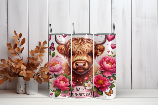 20oz Skinny Tumbler Sublimation Print  - Highland Cow Mothers Day - Mackie Direct