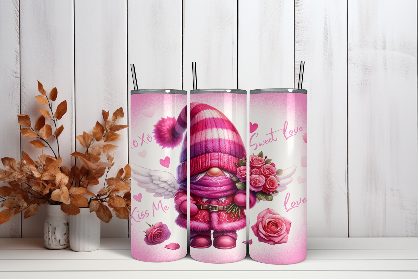 20oz Skinny Tumbler Sublimation Print  - Valentine Gnome - Mackie Direct