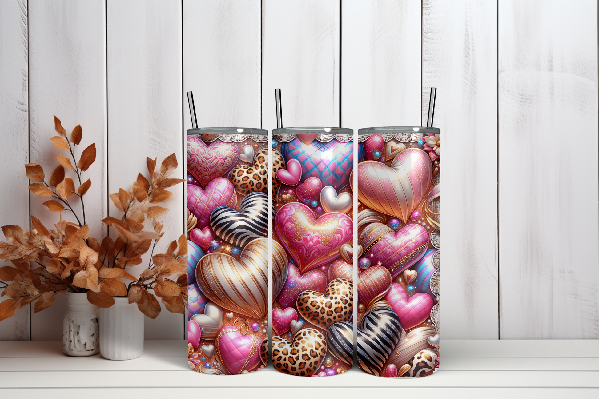 20oz Skinny Tumbler Sublimation Print  - Hearts - Mackie Direct