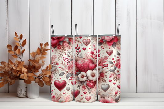 20oz Skinny Tumbler Sublimation Print  - Floral Hearts - Mackie Direct