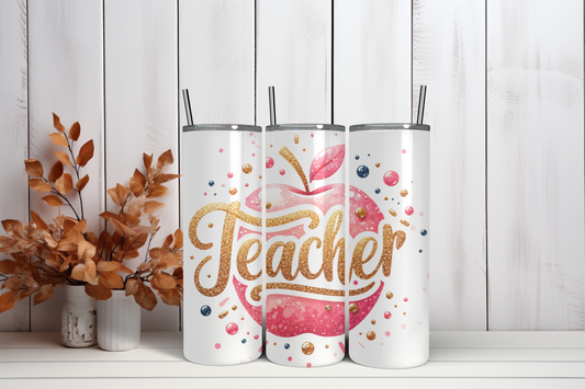 20oz Skinny Tumbler Sublimation Print  - Teacher Apple