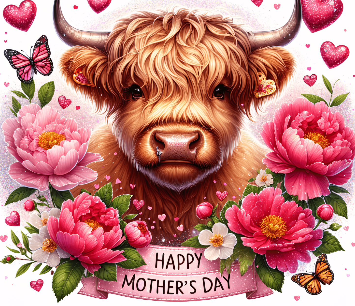 20oz Skinny Tumbler Sublimation Print  - Highland Cow Mothers Day