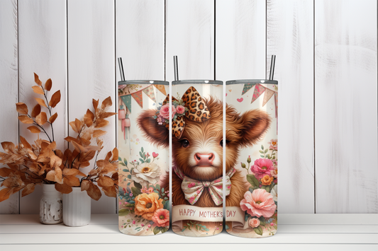 20oz Skinny Tumbler Sublimation Print  - Mothers Day Highland Cow