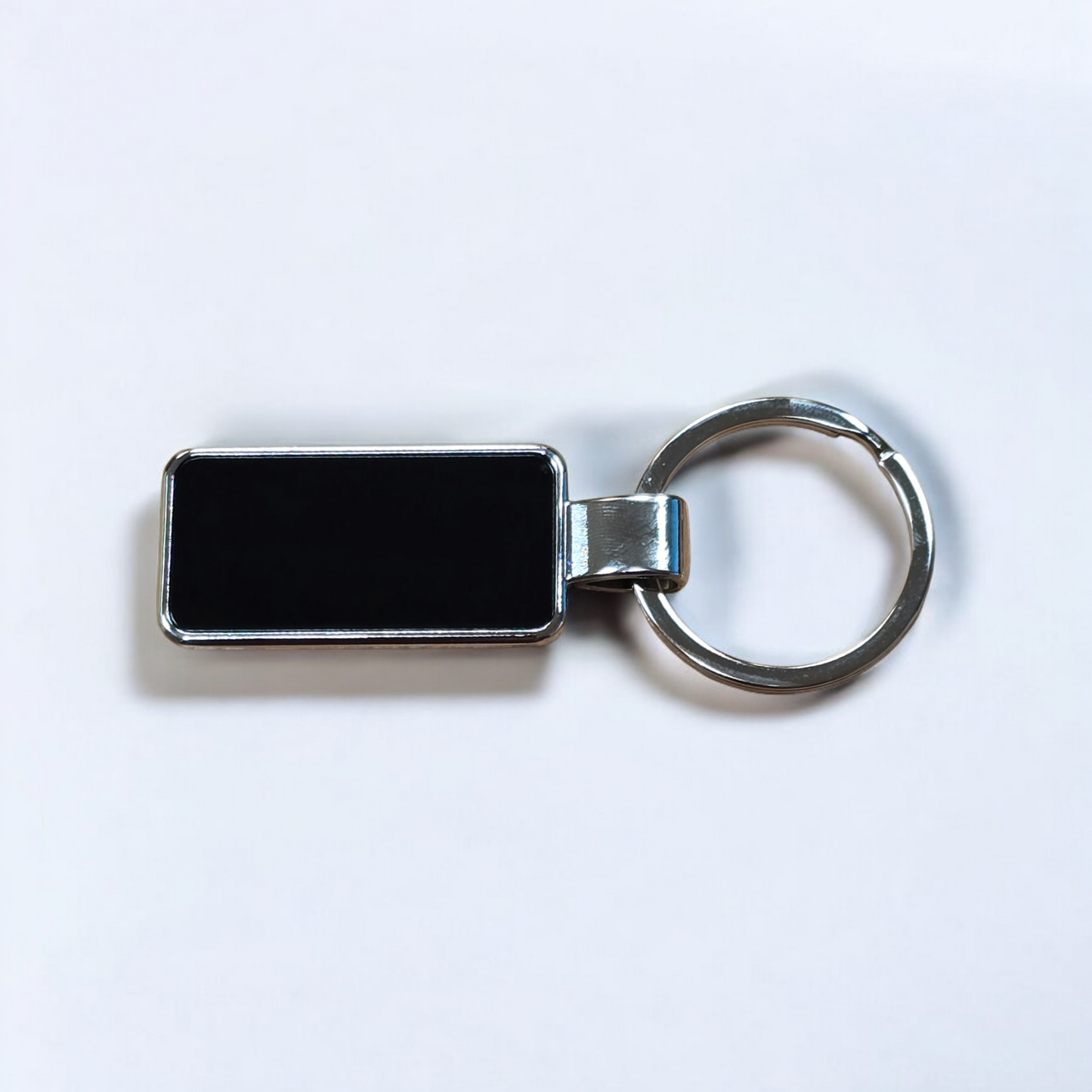 Metal Rectangle Football Keyring with Black insert for engraving