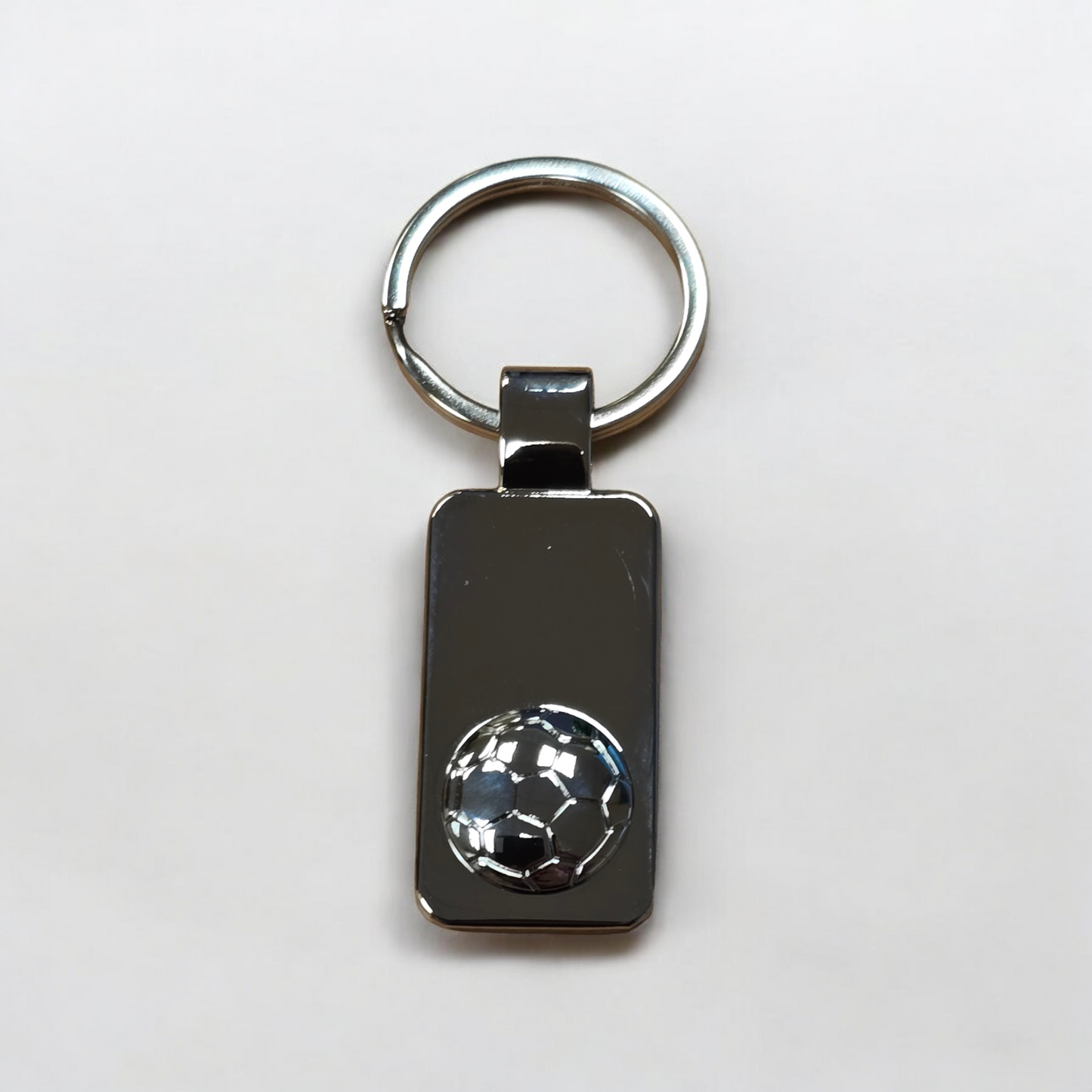 Metal Rectangle Football Keyring with Black insert for engraving