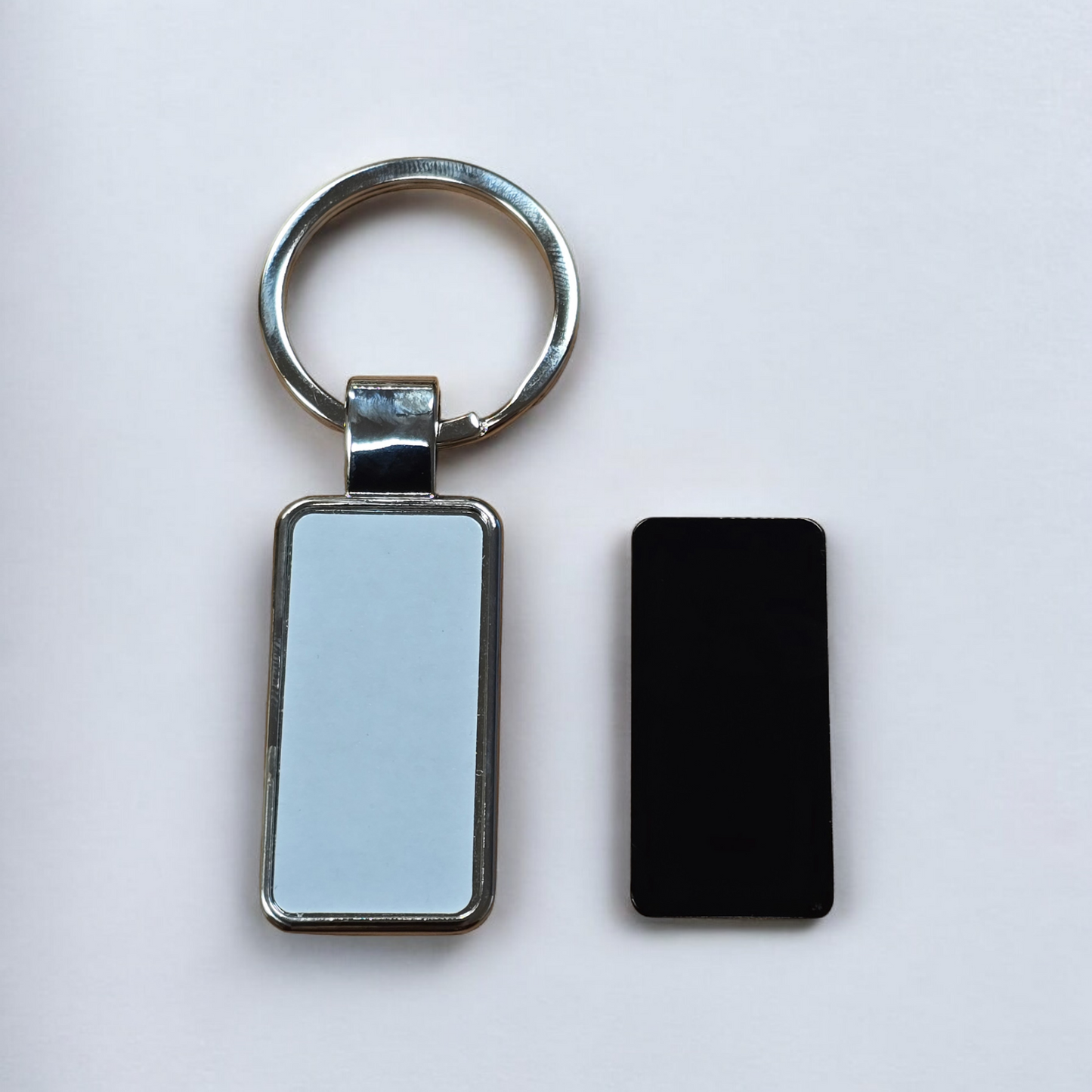 Metal Rectangle Football Keyring with Black insert for engraving