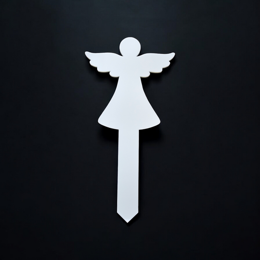 White Angel Shaped Acrylic Graveside Marker - Mackie Direct