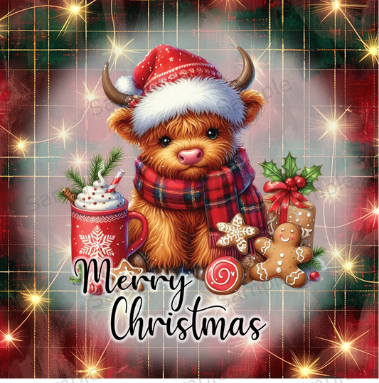 Highland Cow Christmas Coaster Sublimation Print