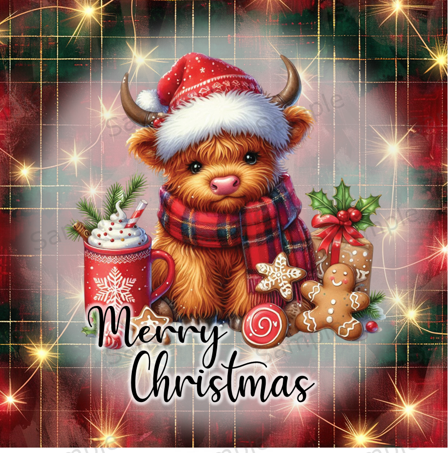 Highland Cow Christmas Coaster Sublimation Print