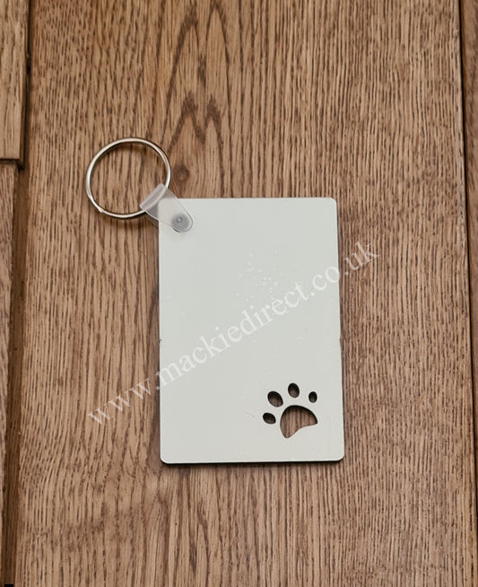 MDF Double Sided Pawprint Cut Out Rectangle Shaped Keyrings - Mackie Direct