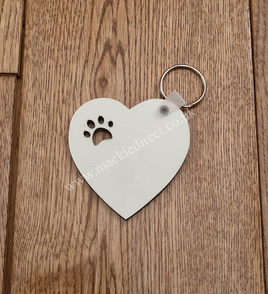 MDF Double Sided Pawprint Cut Out Heart Shaped Keyrings - Mackie Direct