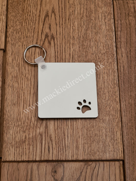 MDF Double Sided Pawprint Cut Out Square Shaped Keyrings - Mackie Direct