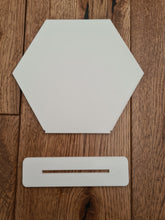 Load image into Gallery viewer, White Acrylic Hexagon Table top Sign
