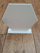 Load image into Gallery viewer, White Acrylic Hexagon Table top Sign
