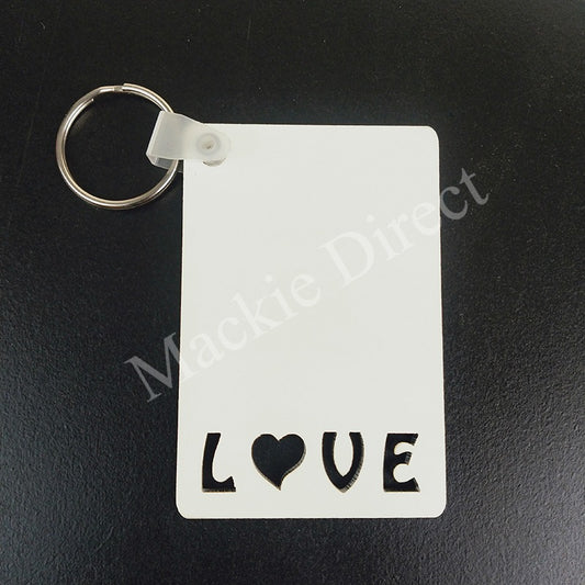 MDF Double Sided 'LOVE' Rectangle Shaped Keyrings - Mackie Direct